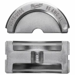 Replacement upper and lower crimping die set for electrical wire and cable crimping. U Style design accommodates 6 AWG wire. Compatible with MILWAUKEE M18 FORCE LOGIC tools models 2679-20 and 49-16-U000.