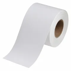 Polyester white matte continuous tag roll, 3 1/4 in x 50 ft, for indoor use. Compatible with BradyJet J2000 printer series; requires J20-CMY ribbon. Used for industrial asset identification, cable marking, and component labeling.