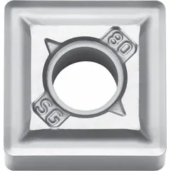 Square (S) indexable turning insert made of carbide, designed for general turning, facing, and profiling operations. Suitable for medium-duty cutting conditions on steel, stainless steel, and cast iron. The square shape provides four cutting edges for cost-effective machining.