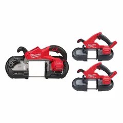 This M18 FUEL portable band saw is a cordless tool powered by an 18 V DC brushless motor. It is sold as tool only, compatible with the M18 battery system. Designed for cutting metal, conduit, pipe, and rebar in construction and maintenance tasks.
