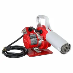 This heat blower operates on 120V AC with a 14 A current and delivers a fixed temperature of 500°F. It features a loop handle and a three-prong plug for continuous-duty use. Typical applications include shrinking tubing, bending plastics, drying components, and loosening adhesives in maintenance and production settings.