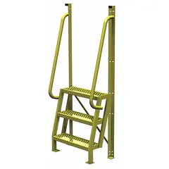 This steel platform ladder from TRI-ARC has an overall width of 30 inches and depth of 20 inches. The yellow finish provides high visibility in industrial environments. It is used for accessing elevated work areas in warehouses, factories, and distribution centers.