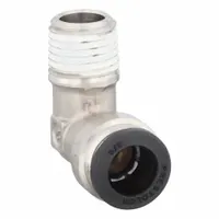 PARKER Push-Fit Elbow Fitting: 3/8 in OD x 1/4 in Pipe Size, Push-to-Connect x MNPTF, Brass, Silver (MPN W169PLPNS-6-4)
