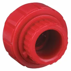This Schedule 80 polyvinylidene pipe union features 2 in x 2 in female-female connections and is UV-resistant. It meets ASTM D3222 standards. Used in industrial piping systems to join two pipes, providing a leak-resistant joint in corrosive or UV-exposed environments.