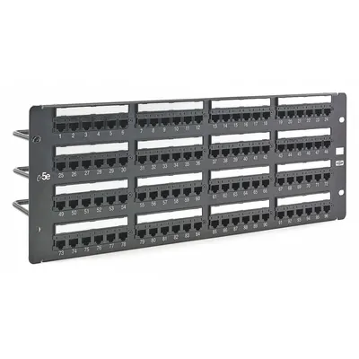 HUBBELL PREMISE WIRING Patch Panel: Flat, 4 Rack Units, 96 Ports, 5e, IDC, 4-Pr PoE (4PPOE) - Rack-Mount Punchdown RJ45 Patch Panels