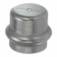 Press-fit cap for terminating 3/4 in CTS stainless steel pipe in potable water systems. Features an EPDM seal for leak-proof closure. Suitable for commercial and industrial plumbing applications
