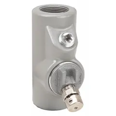 Vertical sealing fitting with 40% fill rating, constructed of powder-coated aluminum. Features 1-1/2 in FNPT x 1-1/2 in MNPT threaded connections and NPT threads. UL 886 listed for Class I, Division 1 and 2, Groups C and D hazardous locations. Overall length 6-1/4 in.