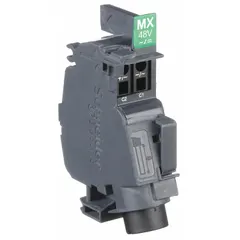 Shunt trip accessory for PowerPact B and Compact NSXm circuit breakers. Rated 48V AC. Provides remote tripping capability for emergency shutdown or automated disconnection in electrical distribution systems.
