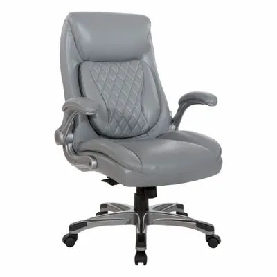 OFFICE STAR PRODUCTS Office Chair: Work Smart, Flip Up, Leather Material, 24 1/4 in Back Ht - Adjustable-Arm Office Chairs