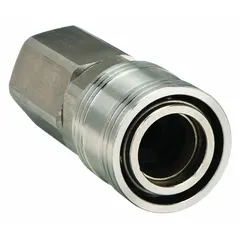 This SPEEDAIRE quick-connect air coupling body is constructed of steel for use in pneumatic systems. It features a push-to-connect locking type for fast connections and includes an integral valve. The coupling has a 3/8" hose fitting size and 3/8"-18 thread size.