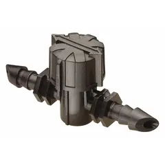 This shut-off valve is designed for use with 1/4 in drip irrigation tubing, providing a manual on/off control point to regulate water flow in low-volume irrigation systems. Made of plastic in black, it comes in a 2-pack. Suitable for garden, landscape, and greenhouse drip irrigation setups.