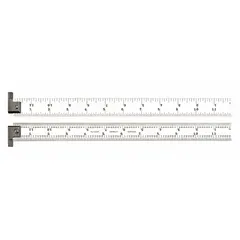 This 12-inch rigid steel rule features a chrome satin finish with black etched graduations in 1/64-inch and decimal scales. It is 0.05 inches thick and designed for SAE measurements. Commonly used for linear measurement in machining, metalworking, and quality inspection tasks.