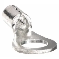 Non-insulated ring terminal for #10 stud size, accepting 22 AWG to 18 AWG wire. Rated 600 V with butted barrel and seam construction. Suitable for electrical connections in control panels, automotive wiring, and equipment grounding.