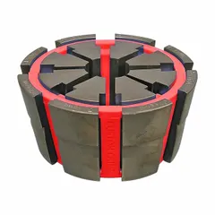 Red-colored crimping dies with a maximum crimping capacity of 43 mm. Designed for use with the PC100-RCD crimping tool. Suitable for crimping connectors onto cables in electrical and industrial applications.