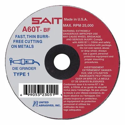 UNITED ABRASIVES-SAIT A60T General Purpose Cut-Off Wheel - General Purpose Cut-Off Wheels for Carbon & Stainless Steel