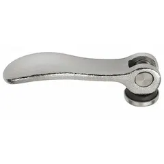 This cam lever features a threaded hole for quick clamping and adjustment in industrial machinery, jigs, and fixtures. With an M6 thread and 70.4 mm handle length, it is constructed from corrosion-resistant stainless steel for use in demanding environments.