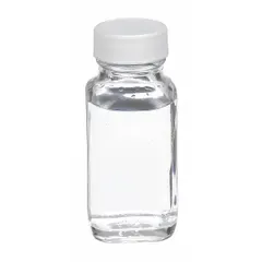 Rectangular glass lab bottle with a 60 mL capacity, colorless clear body, and 28-400 mm screw closure size. Not graduated and supplied without closure. The rectangular shape optimizes shelf space for general laboratory storage, mixing, and sampling of liquids or powders.