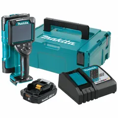 Wall scanner for detecting live electrical wires and scanning dry concrete. Provides visual LED indication. Kit includes Li-Ion batteries. Suitable for locating hidden hazards before drilling or cutting in renovation, demolition, and construction applications.