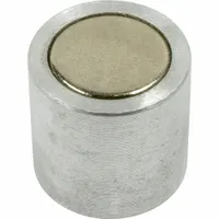Round encased Alnico magnet with 1/2 in outside diameter and 0.5 in thickness. Provides 2.65 lbf maximum pull force. Suitable for holding, positioning, and sensing in industrial fixtures and tooling