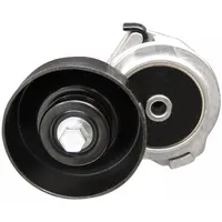 Self-adjusting belt tensioner with one pulley, 3 1/2 in outside diameter. Maintains proper tension on engine accessory drive belts to prevent slippage and wear. Suitable for automotive and light industrial applications