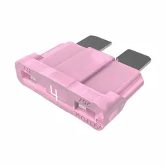 Fast-acting automotive fuse rated 4 A at 32 V DC. Features an indicating function for visual blown-fuse detection. Used for overcurrent protection in DC circuits up to 32 V, commonly in automotive electrical systems.