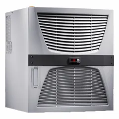 This roof-mount mini chiller provides cooling-only thermal management for indoor electrical enclosures in dust-tight environments. It operates on 400/460V power and is designed to maintain safe operating temperatures for enclosed electronics.