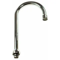 This steel gooseneck spout features a swivel design and chrome finish. It includes O-rings and silicone for installation. Suitable for use in commercial or residential faucets requiring a swivel-style spout, such as in kitchen or bar sinks.