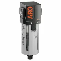 ARO Filter: Std, 1/2 in NPT, 5 micron, 197 scfm, 150 psi Max Op Pressure, Plastic Bowl, Auto Drain (MPN F35341-401)