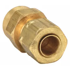 Brass compression fitting adapter for connecting tubing to threaded pipe ports. Self-aligning design accommodates misalignment. Supplied in a 10-pack. Used in pneumatic, hydraulic, and instrumentation systems.