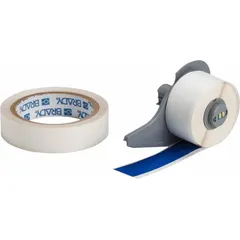 This continuous label stock is a blue gloss polyester tape with rubber adhesive, measuring 1 inch by 50 feet. Designed for use with the BMP71 printer series and M7-R6000 ribbon, it is suited for creating durable floor markings, aisle delineation, and visual safety cues in industrial environments.