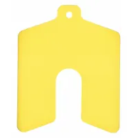 Untabbed slotted shim made of yellow vinyl, 0.02 in thick, 3 in x 3 in, B Trade Size. Sold in packs of 20. Width and length tolerances are +/-0.030 in; thickness tolerance is +/-0.001 in. Used for adjusting clearances and aligning machinery components such as motor mounts, gearboxes, and pump bases