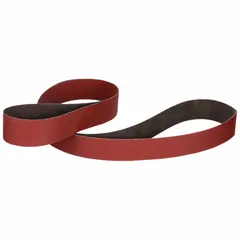 Ceramic abrasive belt with YF weight polyester backing for cool cutting on stainless steel and soft metals. 3 in wide by 132 in long, 120 grit. Suitable for grinding and finishing in metalworking applications. Pack of 50.
