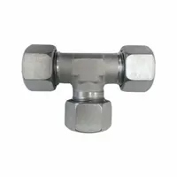 This flareless bite-type steel compression tee fitting connects three tubes in a tee configuration. It features M12x1.5 threads on all three ports and is made of rigid steel. Suitable for hydraulic and pneumatic systems in industrial machinery and fluid power applications