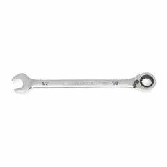 Alloy steel construction with full polish chrome finish. 1/2 in head size, standard length. 12-point ratcheting box end for faster fastening without repositioning. Suitable for general fastening tasks in maintenance and assembly.