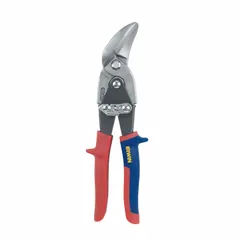 This offset general purpose metal snip features a straight cutting pattern with a steel blade and a multi-component handle with vinyl grip. With an overall length of 9-1/2 in and a cutting length of 1-1/4 in, it is suited for cutting straight lines in sheet metal and thin-gauge metals in HVAC, roofing, and metal fabrication applications.