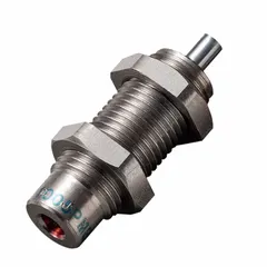 Steel-bodied shock absorber with 32 mm extended length and 5.8 N force rating. Used in industrial motion control to dampen impact and reduce vibration in light-duty linear actuators, packaging equipment, and automated assembly systems.