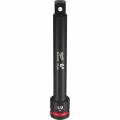 This 1/2-inch drive impact socket extension extends the reach of impact wrenches and ratchets to access recessed fasteners. With a 6-inch overall length and standard profile, it transfers torque without reducing drive size. Suitable for automotive, construction, and industrial maintenance applications.