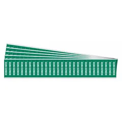 Green adhesive pipe marker with white legend reading 'Deionized Water'. Designed for pipes with outside diameter of 3/4 inch and smaller. Pack includes 5 packages containing 28 markers each, without arrows. Used to identify deionized water lines in piping systems.