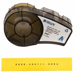 Polyolefin sleeve label in yellow (matte), 21/32 in width, for wire gauges 4 AWG to 12 AWG. Compatible with BMP21-LAB printer series. Used for identification of wires and cables in industrial settings.