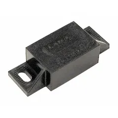 Plastic magnetic push-to-close door catch with pull opening action. Measures 1/2 in height by 1 15/16 in width. Used in cabinets, enclosures, and access panels requiring a low-profile latching solution with easy manual release.