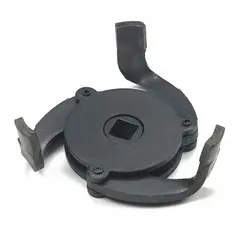 This 3-jaw filter wrench features a steel strap and a 3/8 in drive size. It is used for removing oil filters on vehicles and industrial machinery where a secure grip on stubborn filters is required.