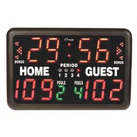 The CHAMPION SPORTS T90 is an indoor electronic scoreboard with a plastic housing. It measures 24 inches wide, 10 inches deep, and weighs 20 lb. Suitable for displaying scores and game information in gymnasiums, sports halls, and recreational facilities for sports such as basketball and volleyball