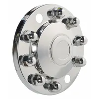 This stainless steel front hub cover is designed for 22.5-inch wheel diameters on heavy-duty trucks and trailers. It seals the wheel hub assembly against contaminants such as dirt and moisture while retaining grease, contributing to extended bearing life and reduced maintenance intervals in fleet and vehicle maintenance applications
