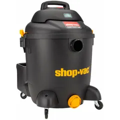 General-purpose wet/dry vacuum for collecting liquids and dry debris. Plastic tank resists corrosion. Includes 12 ft hose with 1-1/2 in diameter. Suitable for workshops, construction sites, and industrial cleaning tasks.