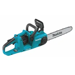 Rear-handle chainsaw powered by 18 V battery with 32 cc equivalent rating. Features adjustable/automatic chain oiler for consistent lubrication. Suitable for tree trimming, limbing, and light-to-medium cutting tasks.