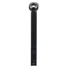 Standard-duty cable tie for bundling and securing wires and cables. Black nylon construction rated for outdoor use. 15 1/2 in nominal length, 4 1/4 in maximum bundle diameter, 0.18 in width. Supplied in packs of 100.