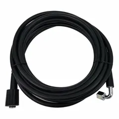 This 20-foot pressure washer hose assembly features a black PVC cover and is fitted with M22 female and M16 female connections. Rated for 1,300 psi, it is used to connect a pressure washer to a spray gun or wand for cleaning tasks such as washing vehicles, patios, and siding.
