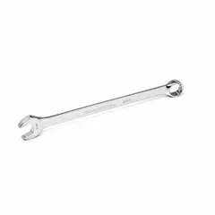 This combination wrench features a 12-point offset design for improved access to recessed fasteners. Made of alloy steel with a chrome finish, it has a 9/16 in head size and an overall length of 8 3/4 in. Suitable for tightening and loosening bolts and nuts in mechanical and assembly tasks.