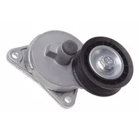 Self-adjusting belt tensioner with a single thermoplastic pulley, rated for light-duty applications. Maintains proper tension in serpentine or accessory drive belts to prevent slippage and wear. Thermoplastic construction provides corrosion resistance and reduced weight