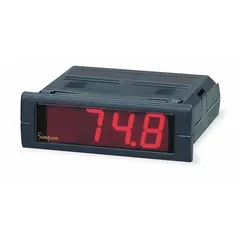 Temperature digital panel meter with red LED high-contrast display, 9,999 display span, and accuracy of +/-0.1% of Reading. Operates on 85 V AC to 250 V AC. Features screw clamp terminal connections. Includes instructions. Suitable for industrial control panels, process monitoring, and HVAC systems.